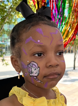 Purple sparkly character cheek design